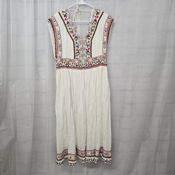 Sundance Cream Maxi Dress Embroidered Boho Festival Cottage Prairie 10 - Picture 8 of 13